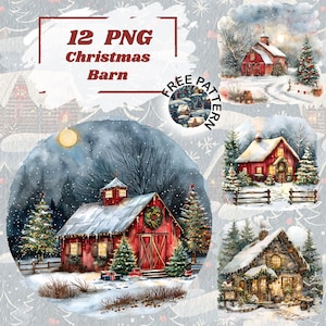Christmas Barn Clipart PNG, Festive Barn Graphic, Holiday Barn Art, Transparent Background, Digital Download, Christmas Farmhouse 1441