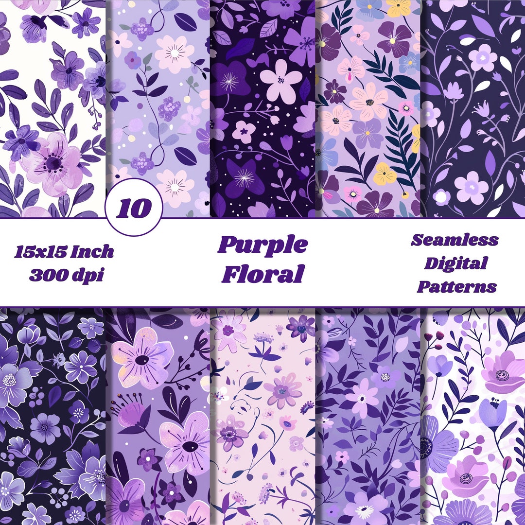 Purple Floral Seamless Pattern | Watercolor Flowers Digital Paper ...