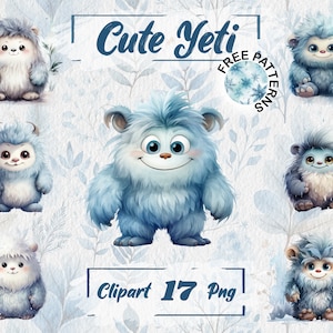 Niedliche Yeti Clipart, Aquarell Winter Clipart, Süße Monster PNG, Aquarell Yeti, Transparente Grafik, Freie Kommerzielle Nutzung, Scrapbooking 554