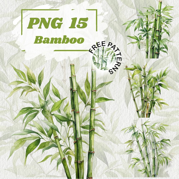 Bamboo Clipart, Botanical Art, Watercolor Bamboo PNG, Bamboo Plant Digital Download, Card Making, Journaling, Digital Paper Craft 858