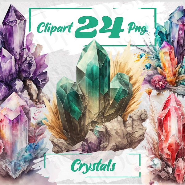 Crystals Clipart Bundle PNG Mystical Witchy Spiritual Clip Art Watercolor Crystal Quartz Amethyst Opal Witch Crystals Bundle Free Use 42.5