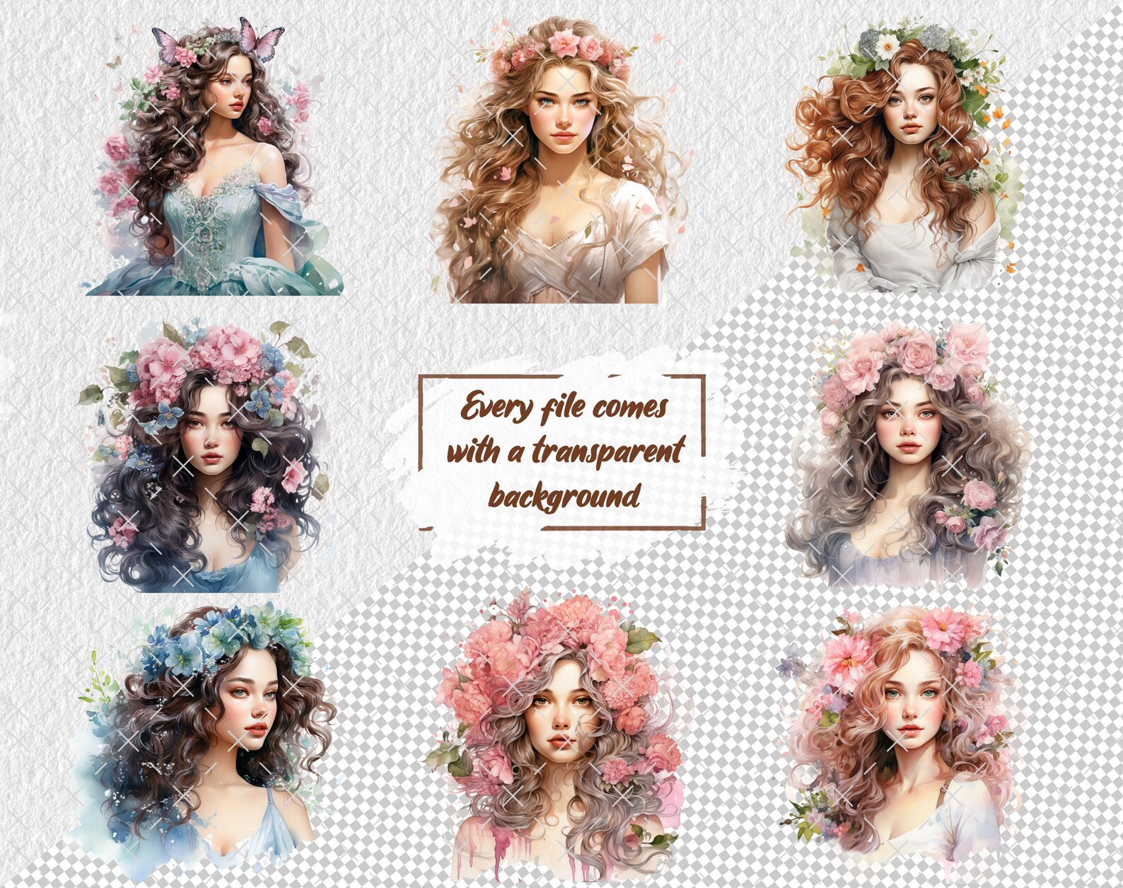 Spring Princess Clipart Bundle, Fairytale Clipart, Floral Png ...
