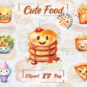 Watercolor Cute Food Kawaii Food Kawaii Clipart Watercolor Food PNG Fast Food PNG Cute Clipart PNG, Free Commercial Use, Scrapbooking 303