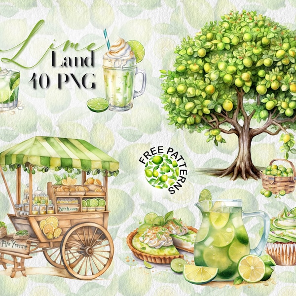 Watercolor Lime Clipart Summer PNG Bundle Citrus Graphics Green Fruits Dessert Clipart Free Commercial Use, Junk Journal, Scrapbooking 104