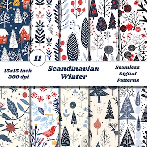 Motivi digitali invernali scandinavi senza soluzione di continuità / Sfondi natalizi nordici / Stampe Hygge accoglienti / Carta digitale natalizia / Instant P208