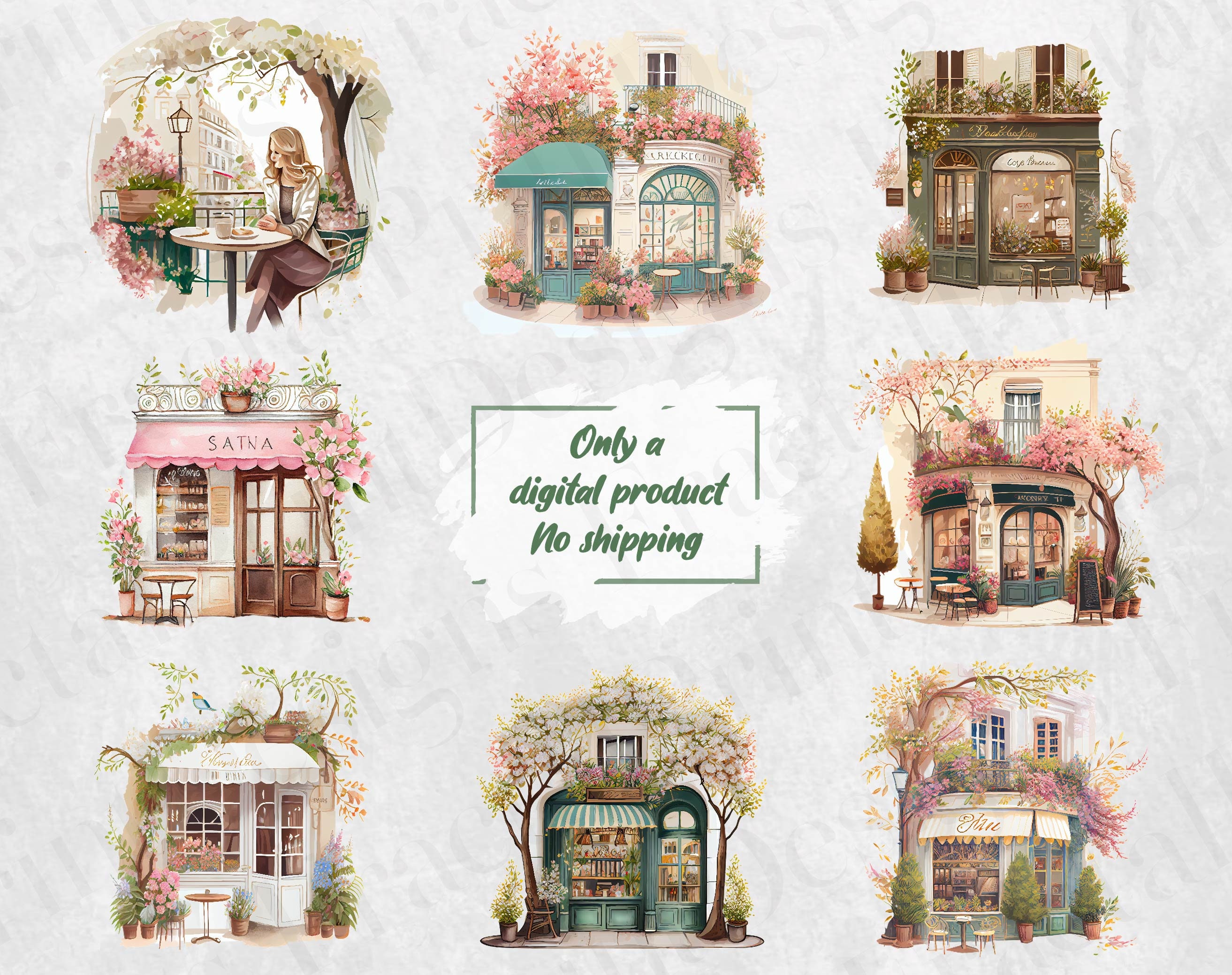 Romantic Café Watercolor Clipart Cozy Café Bundle PNG Café Interior ...