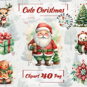 Watercolor Christmas Clipart, Cute Christmas Graphics, Kawaii Christmas PNG, Cozy Christmas Images, Cute Xmas Planner stickers 659