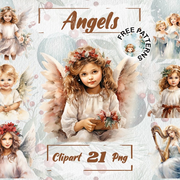 Christmas Angels Clipart, Watercolor Angel, Angel PNG, Little Girl Graphics, Christmas Decor, Free Commercial Use, Card Making 516