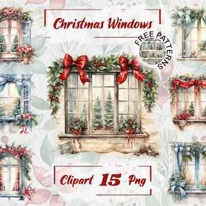 Kerst venster clipart, xmas decor PNG, wintervakantie, venster clipart, feestelijke illustraties, kaart maken, gratis commercieel gebruik 621