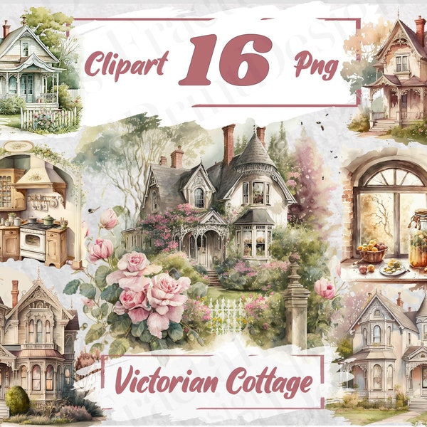 Victorian Cottage Watercolor Clipart Cottagecore Clipart Vintage Cottagecore Bundle Cozy Country Houses Bundle PNG Instant Download 71