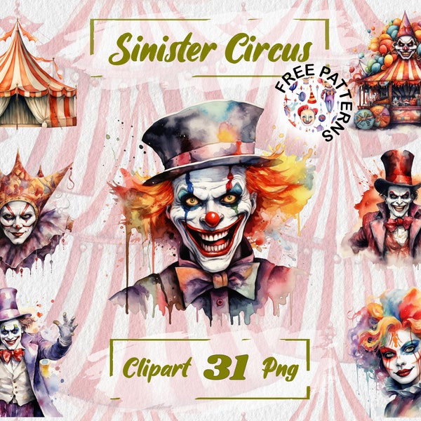 Aquarelle sombre cirque effrayant clown PNG effrayant carnaval effrayant Clipart Transparent gratuit usage commercial, scrapbooking, journal indésirable 449