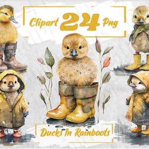 Ducklings in Rain Boots Printable Art Prints, Commercial Use Duckling Illustration Bundle, Digital Design Bundle, Clip Art, Cute Ducks 62.1