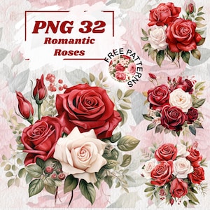 Rode rozen clipart, rode roos illustraties, Valentijnsdag bloemen, Valentijnsdag kaart maken, bloemenafbeeldingen, romantische PNG, transparante 845