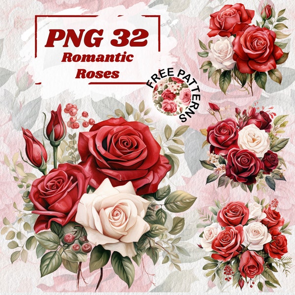 Red Roses Clipart, Red Rose Illustrations, Valentines Day Flowers, Valentines Card Making, Floral Images, Romantic PNG, Transparent  845