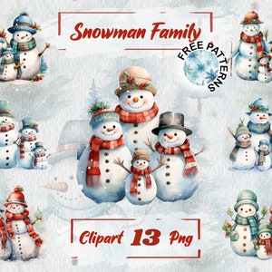 Snowman Family Clipart, Acuarela Muñeco de nieve PNG, Imágenes transparentes de invierno, Gráficos navideños, Uso comercial gratuito, Scrapbooking 597