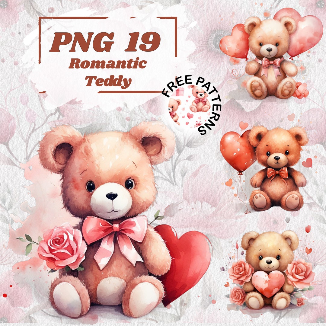 Watercolor Valentines Teddy Bear Clipart, Valentines Day Clipart ...