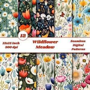 Wildflower weide naadloos patroon - bloemenweide ontwerp, natuurkunst, lente decor P14