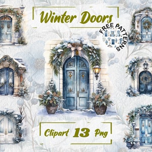 Winter deur clipart, aquarel winterdecoraties, transparante winter graphics, gratis commercieel gebruik, scrapbooking, kaart maken 559