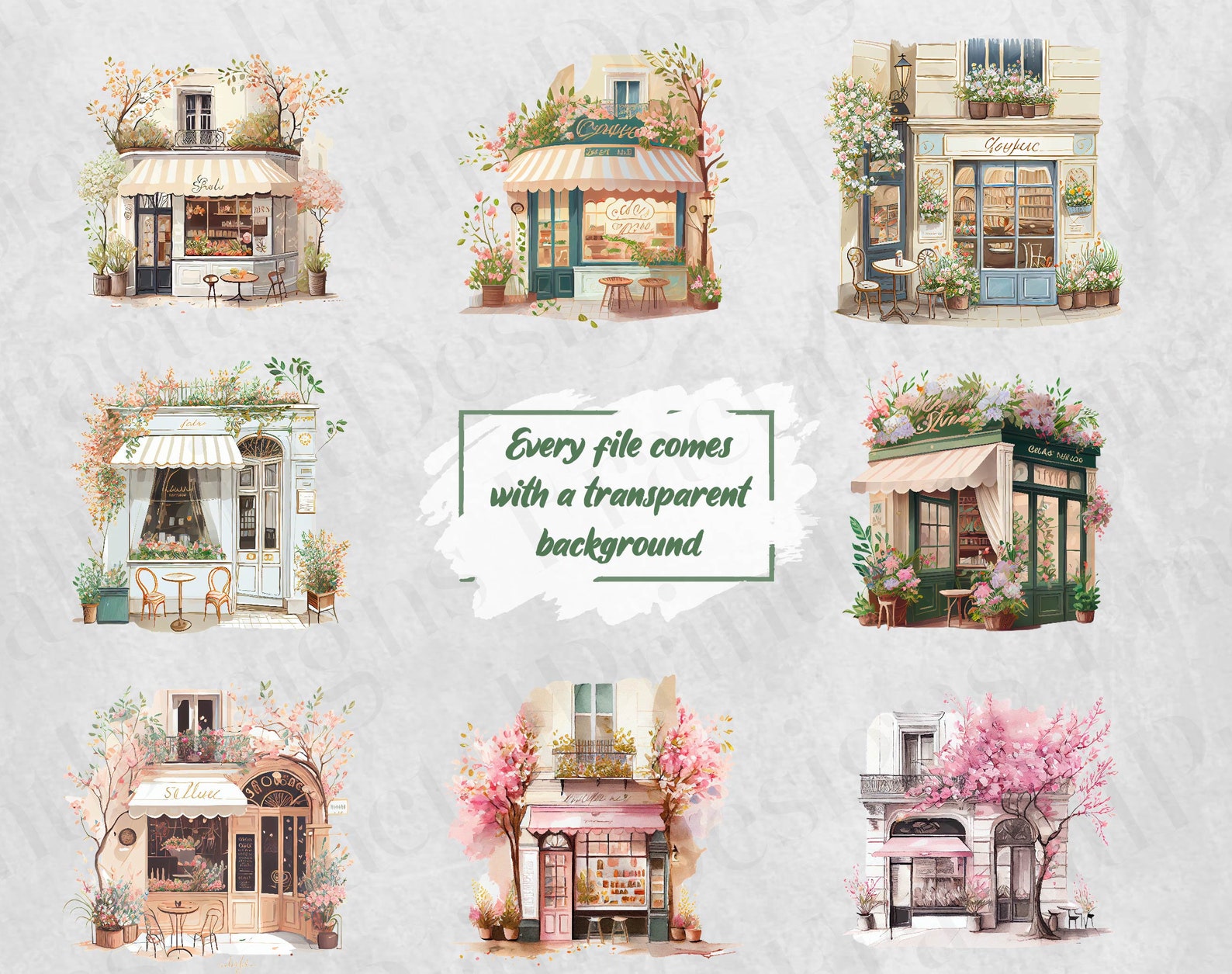 Romantic Café Watercolor Clipart Cozy Café Bundle PNG Café Interior ...