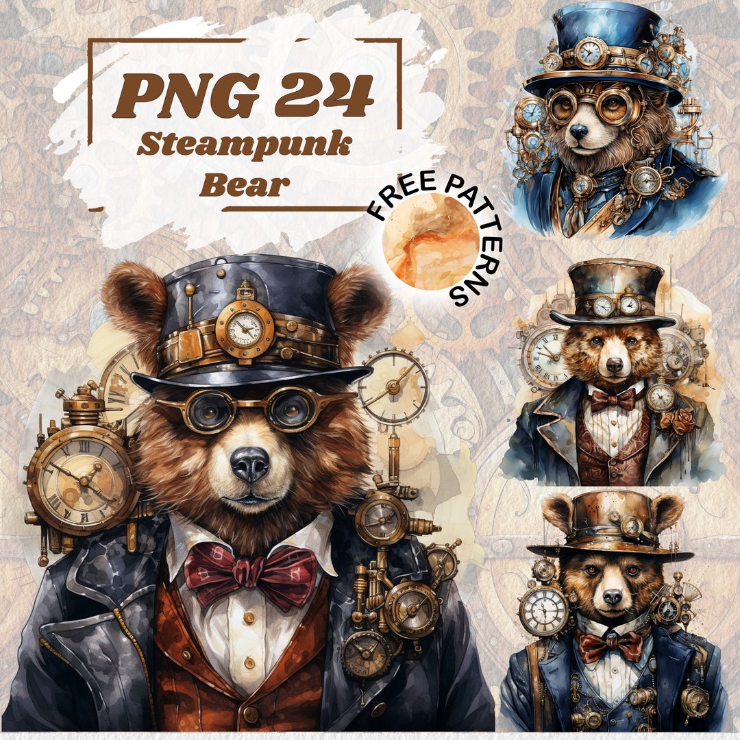 Steampunk Bear Bundle, PNG Steampunk Clipart, Junk Journal ...