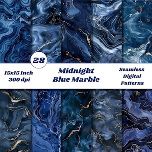 Mitternachtsblauer Marmor, nahtloses Muster - Elegantes Marmor-Design, dunkelblaue Kunst, modernes Dekor P51