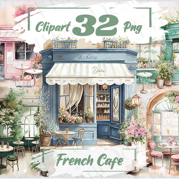 French Café Watercolor Clipart Cozy Café Bundle PNG Café Interior Clipart Vintage Cafe Clipart Romantic French Cafe Parisian Café PNG 41.1