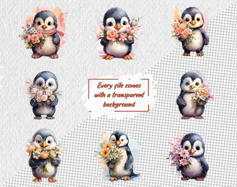 Spring Flower Penguin Cute Penguin Clipart, Penguin With Flowers, Arctic Animals Penguin PNG ...