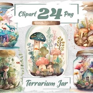 Watercolor Terrarium Jar Fairy House Illustration Bundle Garden Graphics Fairy Printable Fantasy Jars Clipart Bundle Commercial Use 52