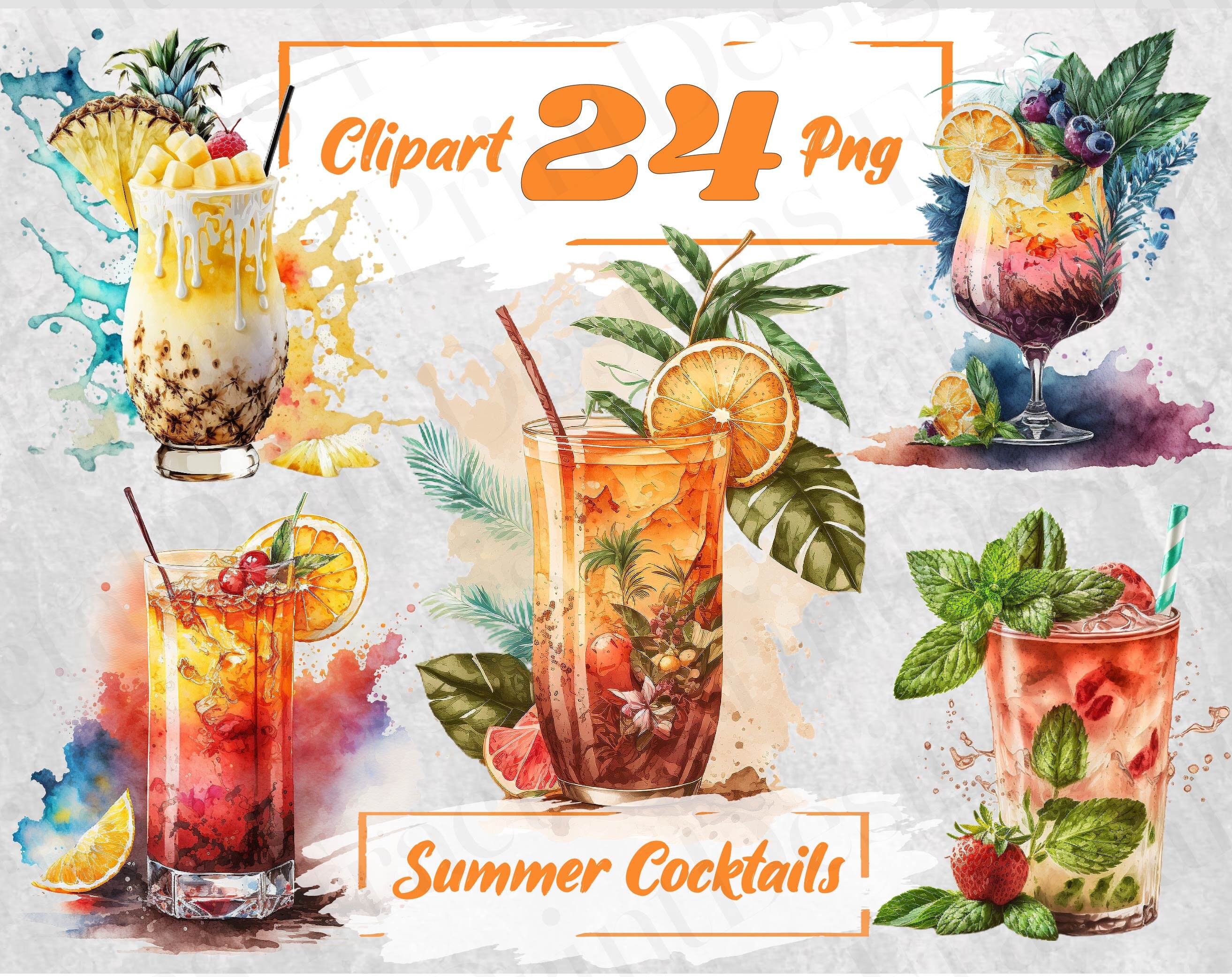 Watercolor Summer Cocktail Watercolor Cocktail PNG Summer - Etsy