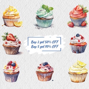 Cupcake Clipart Bundle Cupcakes PNG Birthday Clipart Watercolor ...