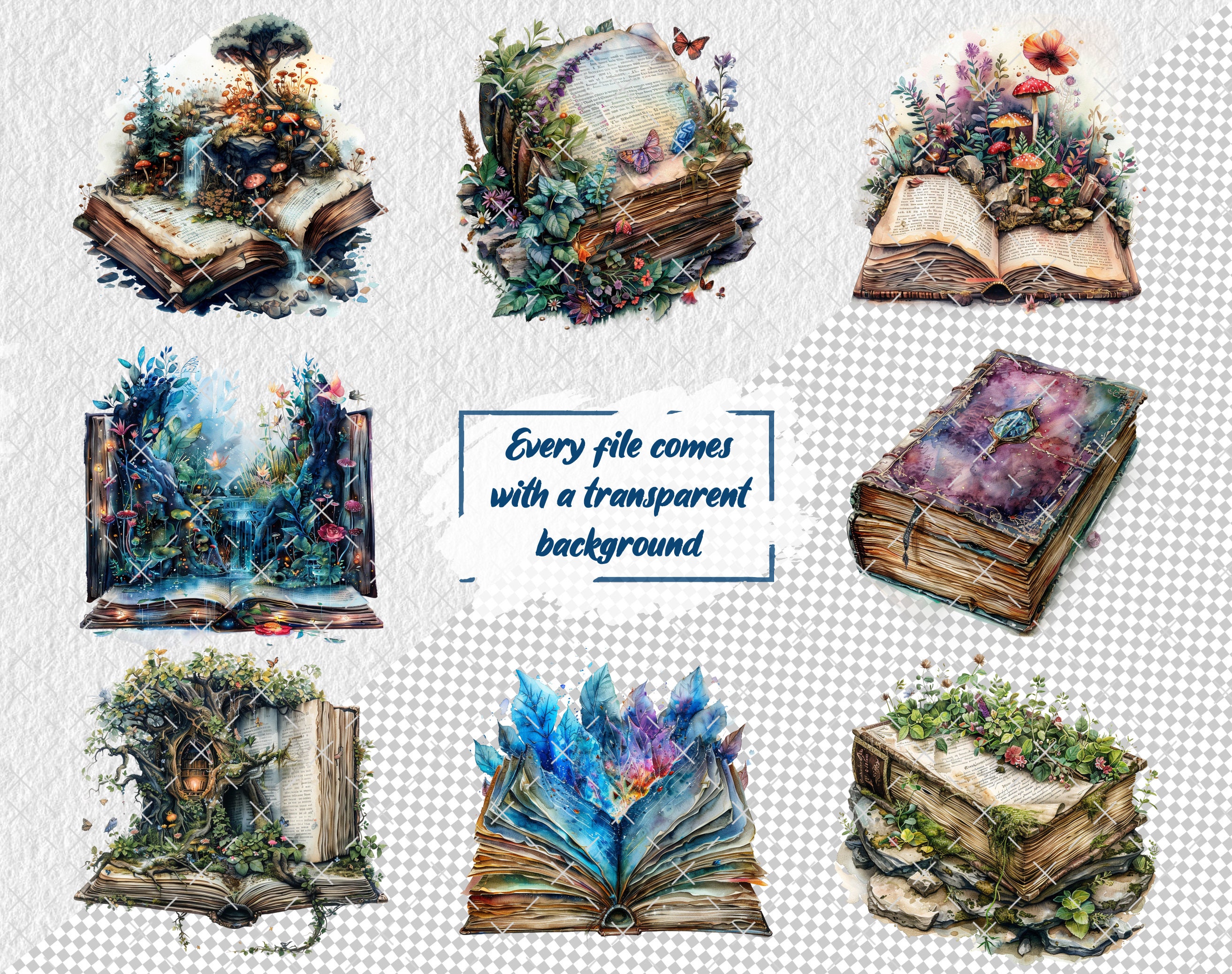 Watercolor Open Book Clipart Bundle, Fantasy Books Clip Art Book Bundle ...