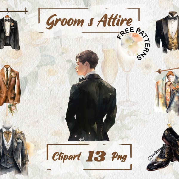 Watercolor Groom's Attire Watercolor Wedding PNG Groom's Suit Wedding Clipart Free Commercial use Card Making, Instant Download 141