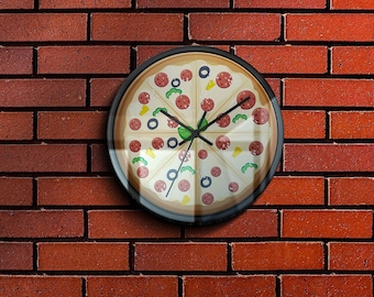 PEPPERONI PIZZA Wall Clock, Contemporary Décor, Statement Piece Unique Home Accessory, Round Wall Mount Perfect Gift For Pizza Lover