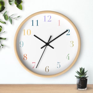 Simple Wall Clock with Colorful Numbers, Unique Design Clock, Modern Nursery Wall clock