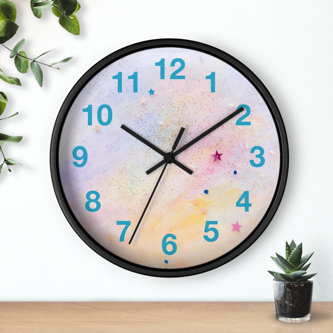 Pink Glitter Wall Clock With White Numbers, Pastel Colors Wall Clock