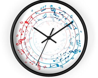 Round Music Wall Clock, Music Symbols Clock, Gift for Musician, Gift for Music Teacher, Music Gift, Metal, Music Decoration