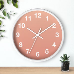 Pink Wall Clock with White Numbers, Pastel Wall Clock, Minimalist Wall Clock, Scandinavian Wall Clock, Wooden Frame Wall Clock, Natural