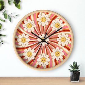 Retro Wall Clock, Happy Wall Clock, boho, hippie wall clock, groovy design, happy design, Hippie Home Decor, Wall Decor, Wall Clock, Daisy