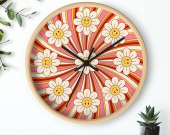 Retro Wall Clock, Happy Wall Clock, boho, hippie wall clock, groovy design, happy design, Hippie Home Decor, Wall Decor, Wall Clock, Daisy