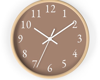 Simple Wall Clock - Redend Point Color, Earth tone Brown, Earth tone Pink, Clock with Numbers, Solid Color, Wall Clock Modern, Minimal