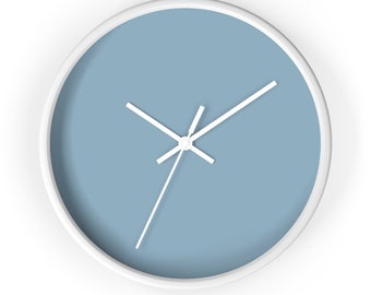 Dusky Blue Wall Clock, Pastel Carolina Blue Wall Decor, Minimalist Scandinavian Wall Clock, Wooden Frame