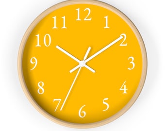 Earth Tone Orange Simple Wall Clock, Orange Wall Clock, Earth Tone Color Clock with Numbers, Solid Yellow Color Modern Wall Clock