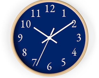 Simple Royal Blue Wall Clock, Primary Blue Clock with Numbers, Modern Minimal Solid Color Wall Clock