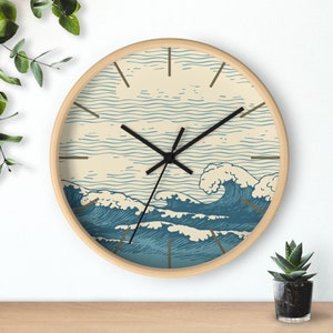 Japanese Waves Clock, Wall Clock, Japanese Art Clock, Japanese Vintage Wave, Wave Wall Clock, Modern Wall Clock, Unique Wall Clock, Japanese