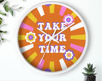 Retro Wall Clock, mid century modern clock, orange kitchen clock, boho, hippie wall clock, groovy design, happy design, Hippie Home Decor