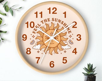 Fell The Sunshine Wall Clock, Groovy, Motivational, Bedroom Clock, Personalized, Silent, Wood Wall Clock, 70's Wall Art, Empowerment, Decor