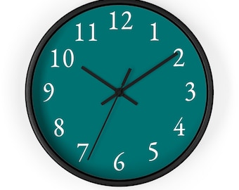 Simple Wall Clock - North Sea Green, Earth tone Green,Emerald, Teal, Clock with Numbers, Solid Color, Wall Clock, Wall Clock Modern, Minimal
