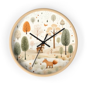 Woodland Nursery Wall Clock, Kids Clock, Woodland Theme Decor, Fox, Nursery Decor Gift, Gender Neutral Kids Gift