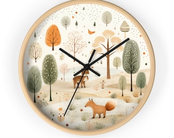Woodland Nursery Wall Clock, Kids Clock, Woodland Theme Decor, Fox, Nursery Decor Gift, Gender Neutral Kids Gift