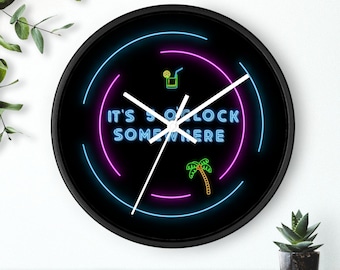 Tropical Clock - 5 Oclock Somewhere, Tiki Bar Clock, Happy Hour Sign, Retirement Gift, Cocktail Bar Decor, She Shed Sign, Margaritaville